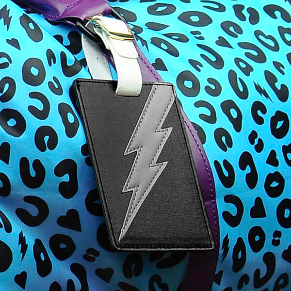 black and white lightning bolt luggage tag