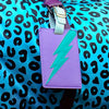 purple and teal lightning bolt luggage tag