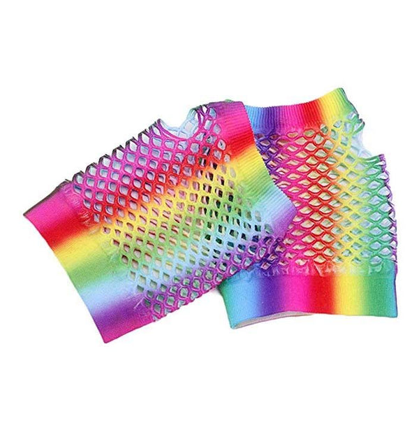 Rainbow Fingerless Fishnet Gloves