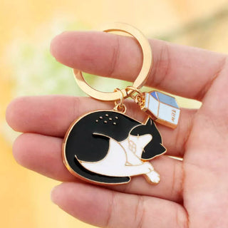 Sleeping Cat and Milk Keychain